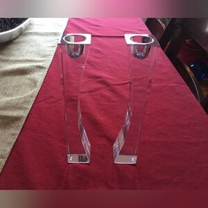 Beautiful Pair of 7” Crystal MCM Nambe Kissing Taper Candleholders